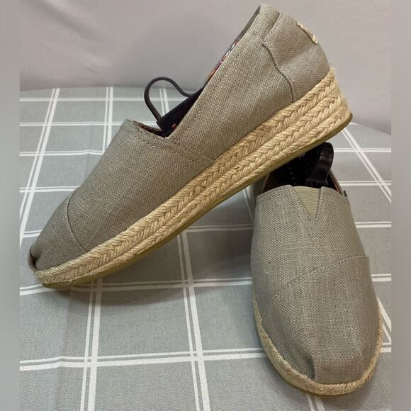 Skechers Womens Bobs Highlights High Jinx Taupe Canvas Rope Wedge Slip On Size 9 - Picture 1 of 11